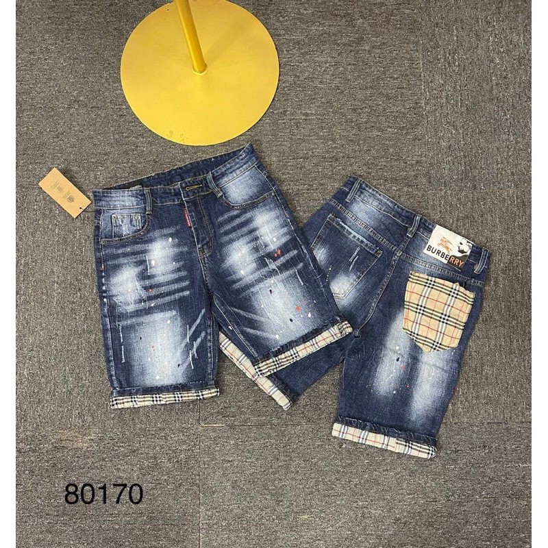 Quần short bò trơn phối hoạ tiết túi kẻ- quần bò túi kẻ- Bin store