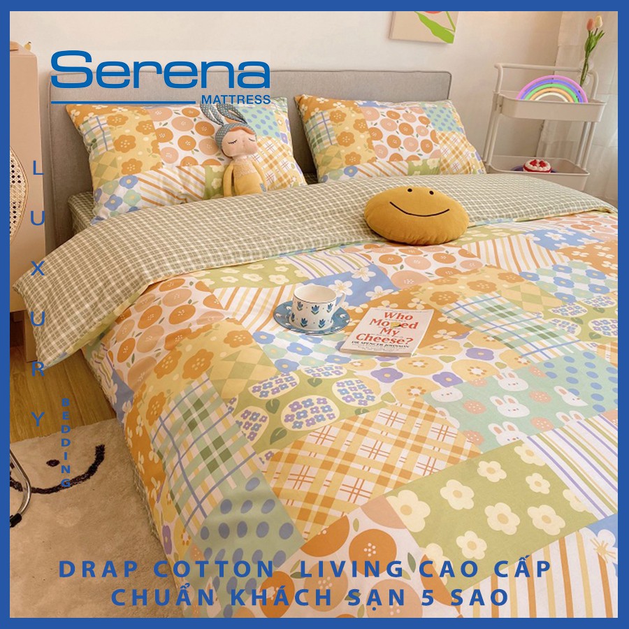 Bộ Chăn Ga Gối Đẹp Cotton Living SERENA Set 5 Món Bộ Chăn Drap Giường Trần Bông Hàn Quốc – Hệ Thống Nệm