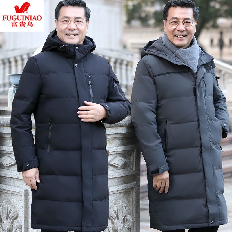 Fuguiniao dành cho người đàn ông trung niên và cao tuổi áo khoác dài từ đầu gối trở xuống áo khoác dày của cha Áo khoác