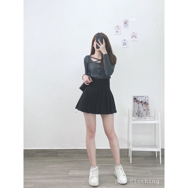 Áo kiểu nữ tay dài dây chéo cách điệu (Ảnh thật)