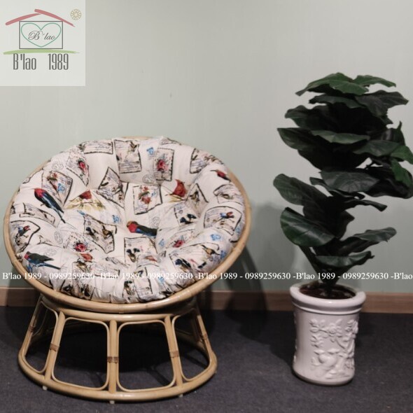 Ghế mây papasan Blao 1989 đường kính 100cm; BẢN ĐẸP LUXURY khung mây tư nhiên kèm nệm