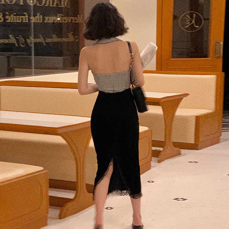 Chân váy nhung COZOK lưng cao phối ren phong cách cổ điển thời trang thu đông cho nữ