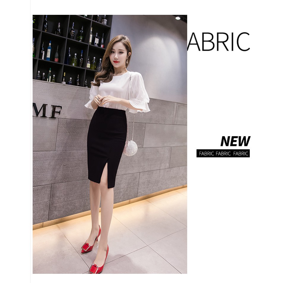 Chân váy công sở dài thun umi CR63V07 co dãn màu đen xẻ trước [có hàng bigsize từ 45-85kg | BigBuy360 - bigbuy360.vn