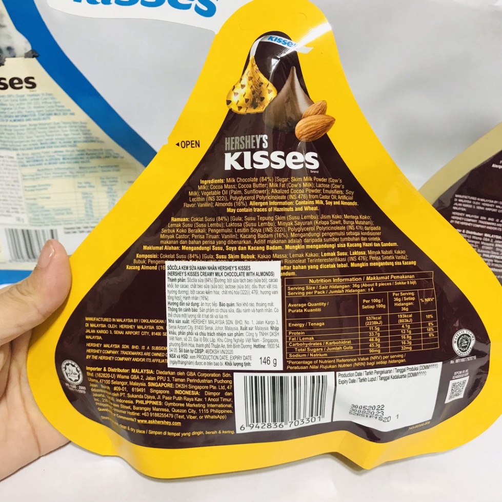 Socola Hershey'S Kisses Đủ Các Vị Gói 146g nhập khẩu Malaysia
