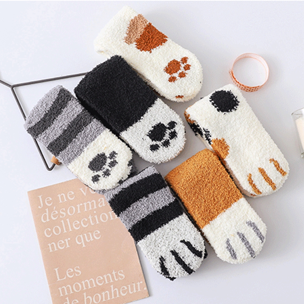 Autumn Winter Coral Velvet Socks Fashion Female Thick Warm Cartoon Cat Claw Parttern Socks Woman | BigBuy360 - bigbuy360.vn