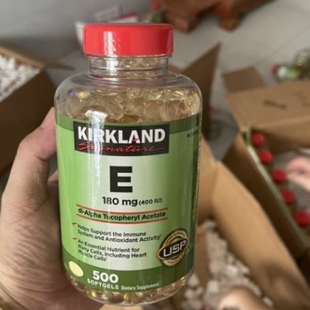 Mẫu Mới- Date 5/2025 Viên Uống Vitamin E Kirkland Signature Vitamin E 400 IU 500 Viên
