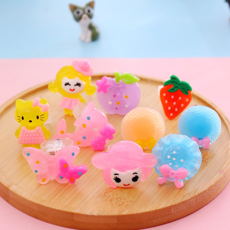 [Mới] Set 10 Nhẫn Thạch Có Đèn LED Nhấp Nháy Hình Động Vật Hoạt Hình Dễ Thương Làm Quà Tặng Sinh Nhật Cho Bé Trai Bé Gái