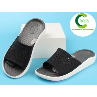 Dép lê nhựa đi mưa chống hôi chân -Croslite-Literide màu đen lót xám đậm