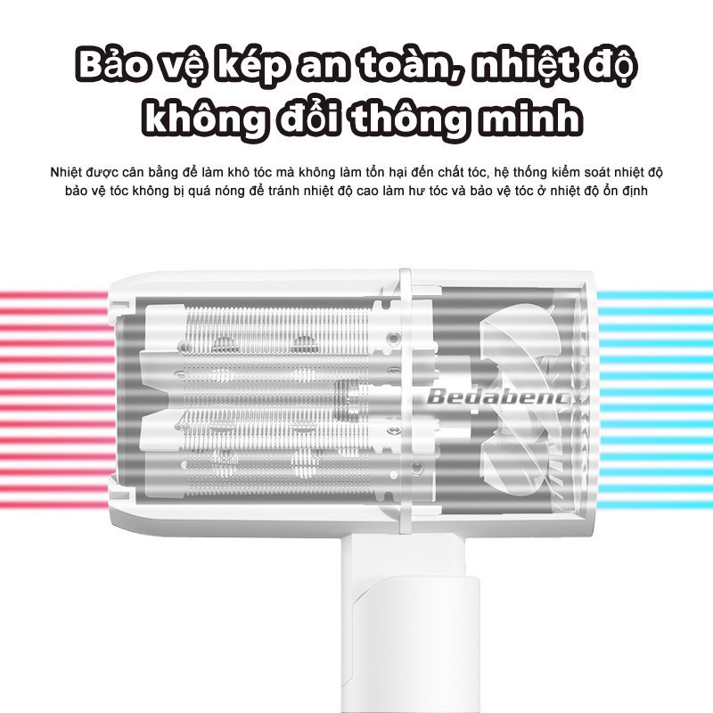 Máy sấy tóc mini BADABENC gấp gọn tạo kiểu tóc chuyên nghiệp công suất lớn 1000w bảo hành 12 tháng