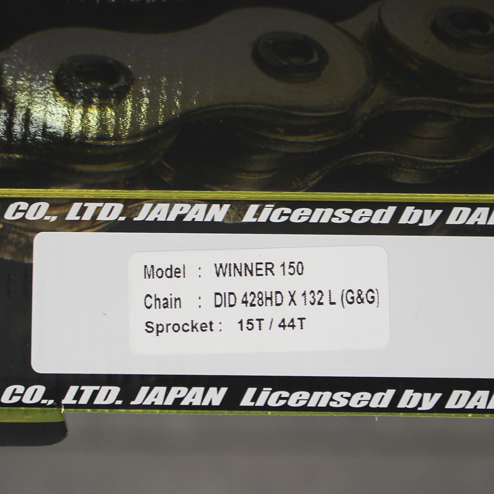 Nhông sên dĩa DID xe Winner X, Winner 150 dĩa đen sên vàng Nhật 428HD (sên 10 ly) - Chain Made in Japan