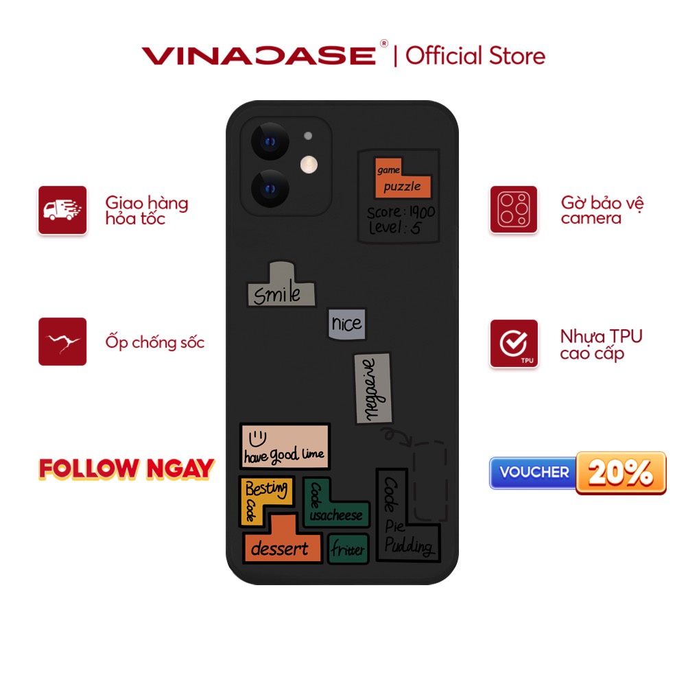 Ốp lưng Vina Case Iphone 6S/6 Plus/7G/8G/X/Xs/11/12/....dẻo cạnh vuông bảo vệ camera hình Xếp hình