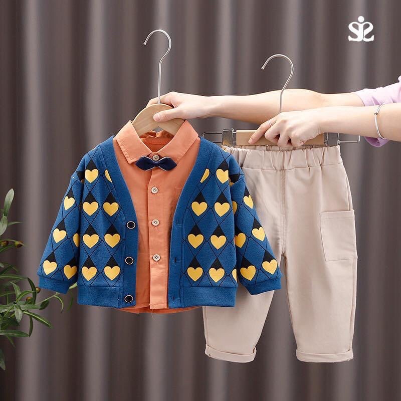 Set gile len+ sơ mi + quần cho bé trai
