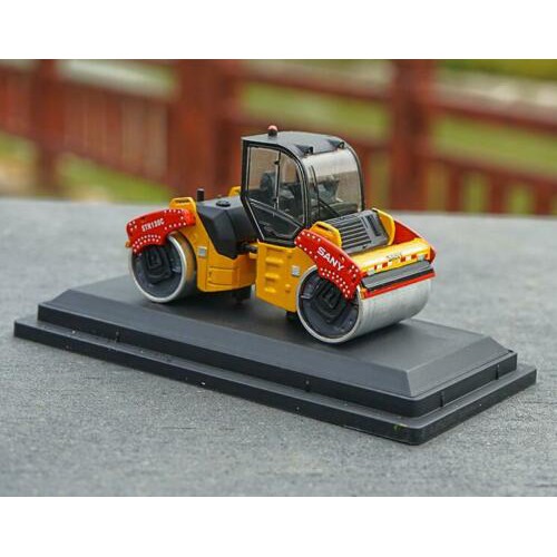 Mô hình Lu rung kim loại 1/87 SANY mini tandem compactor model STR130C có hộp Mica (hãng Tomica, hotwheel có tương tự)