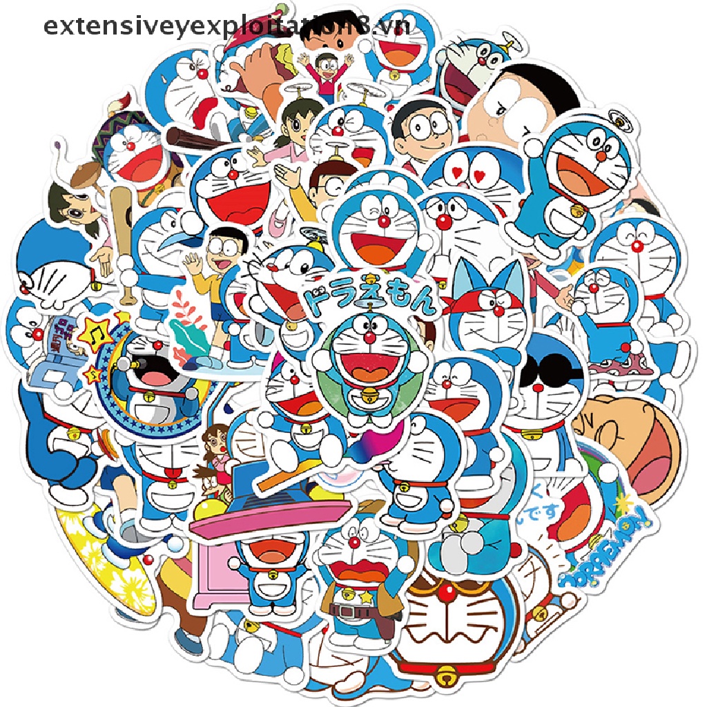 Bộ 50 Miếng Dán Hình Doraemon Trang Trí Xe Hơi / Laptop / Vali / Ván Trượt / Xe Máy