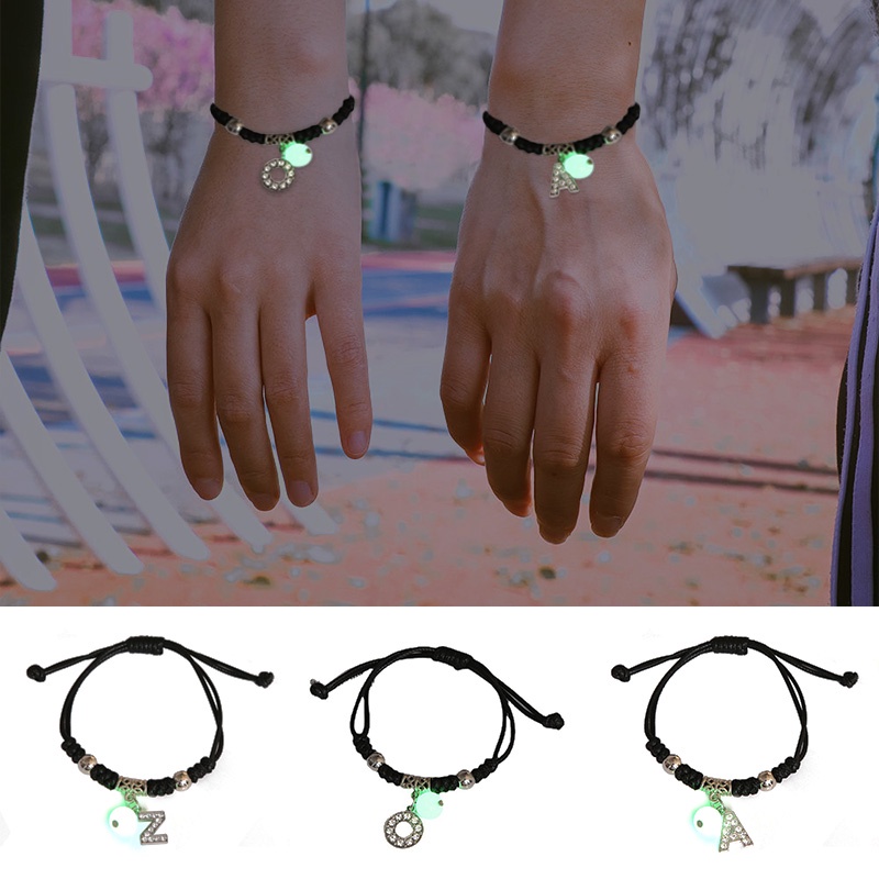 【kifli】Vòng Tay Dây Bện Mặt 26 Chữ Cái Tiếng Anh Phát Sáng Thời Trang Hàn Quốc