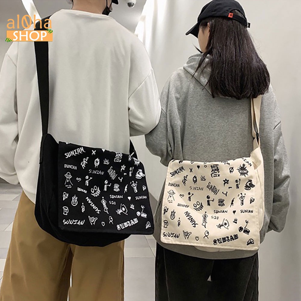 Túi đeo chéo, đeo vai vải mềm canvas T0794 Họa tiết unisex nam nữ phong cách trẻ trung, cá tính