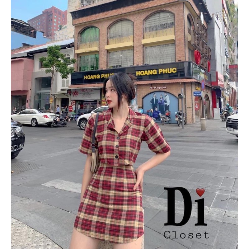 Set caro đỏ/ nâu (  Hình thật shop chụp )