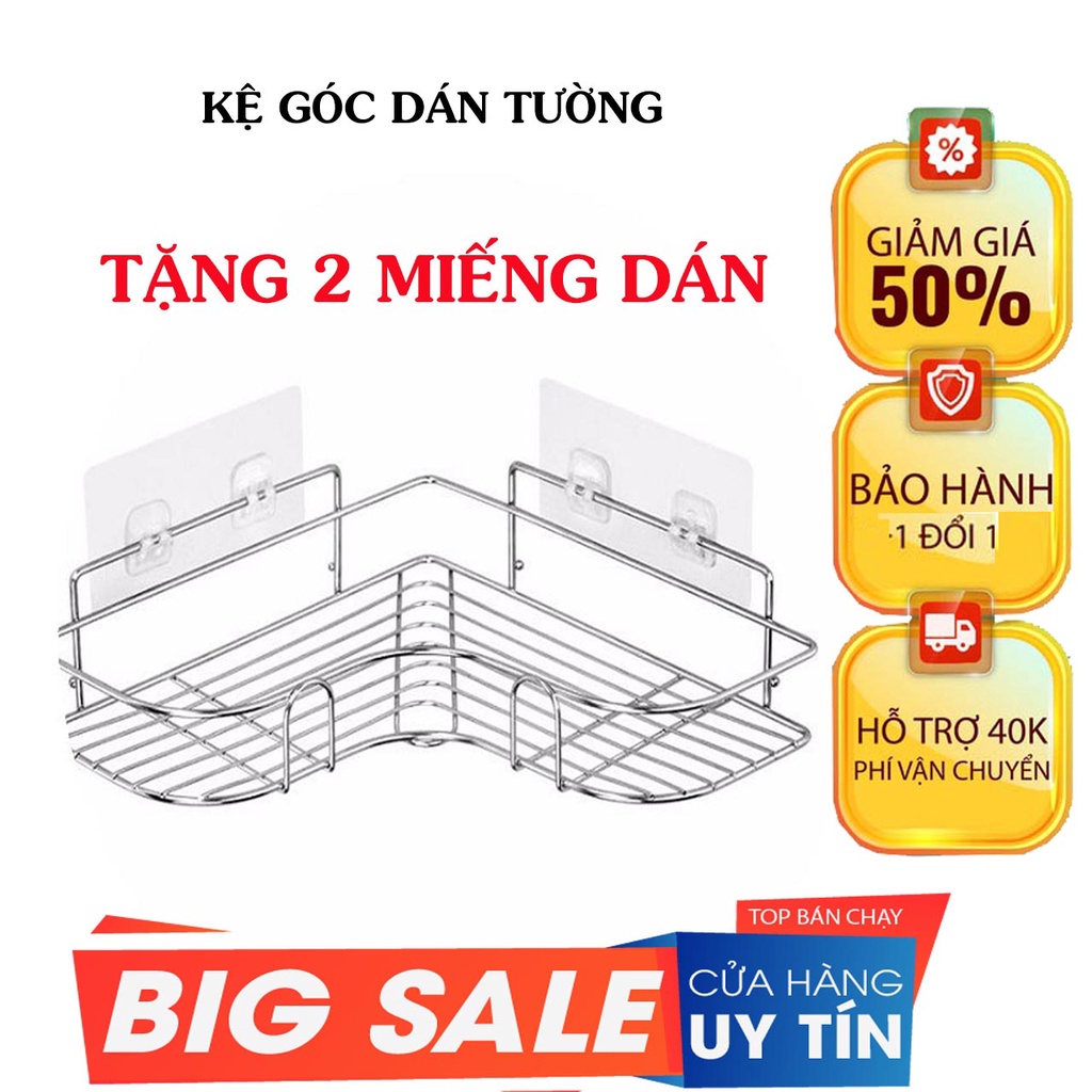 [TẶNG 2 MIẾNG DÁN ĐÔI] Kệ góc nhà tắm , nhà bếp, loại dán chắc chắn, chịu lực Kingmart
