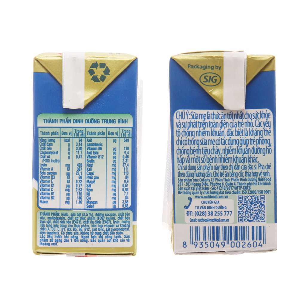 Thùng Sữa Bột Pha Sẵn NUTI GROW PLUS XANH 48 Hộp 110ml