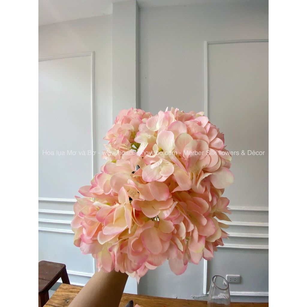Hoa cẩm tú cầu cao cấp - cụm 5 bông 46cm giả (Ảnh và video thật)