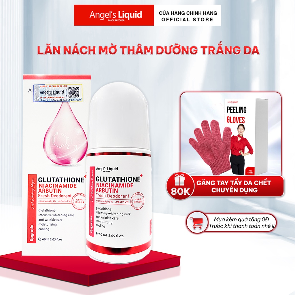 Lăn nách mờ thâm, dưỡng trắng da Angel's Liquid Glutathione plus Niacinamide Arbutin Fresh Deodorant 60ml