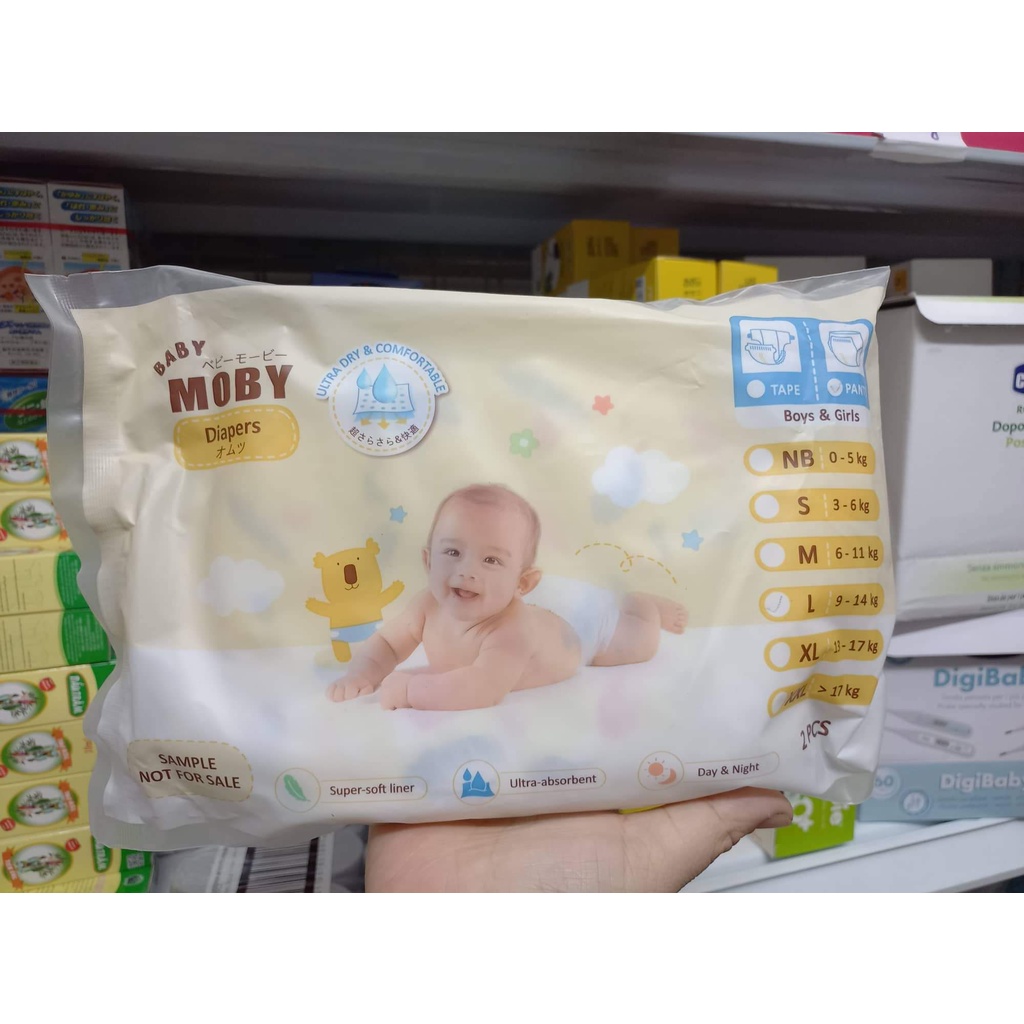 [ 2Miếng dùng thử ]Bỉm dán/quần Baby Moby chống tràn thấm hút siêu tốc NB42/S40/M50/L40/XL36