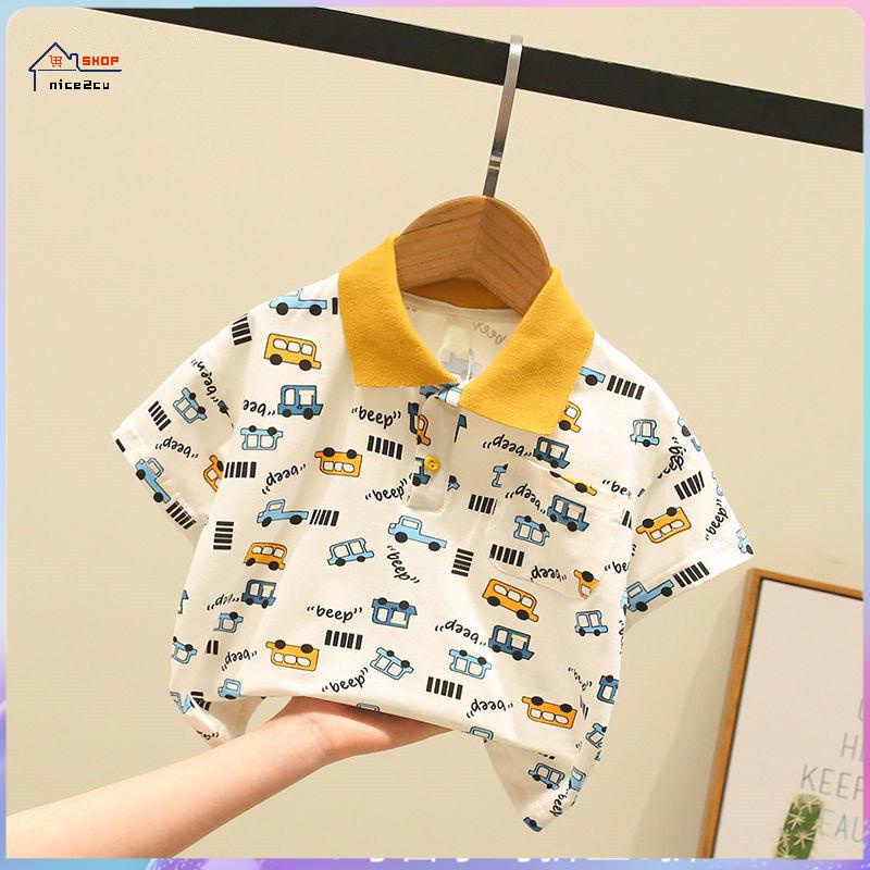 Áo Thun POLO 100% Cotton Nguyên Chất Cao Cấp Tay Cộc Có Cổ In Hình Xe Hơi Hoạt Hình Cho Bé Trai Bé Gái 3 Tuổi