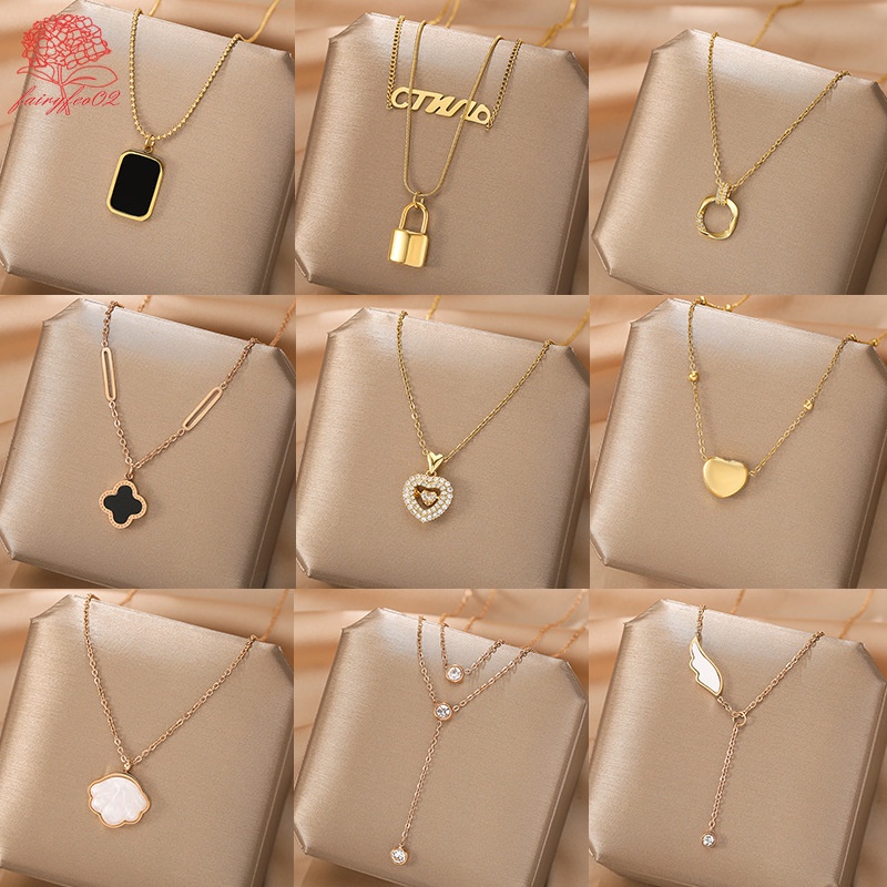 Vòng cổ Thép Titan 18k Mặt Cỏ Bốn Lá Và Vỏ Sò Cho Nữ (Hộp Trang Sức)
