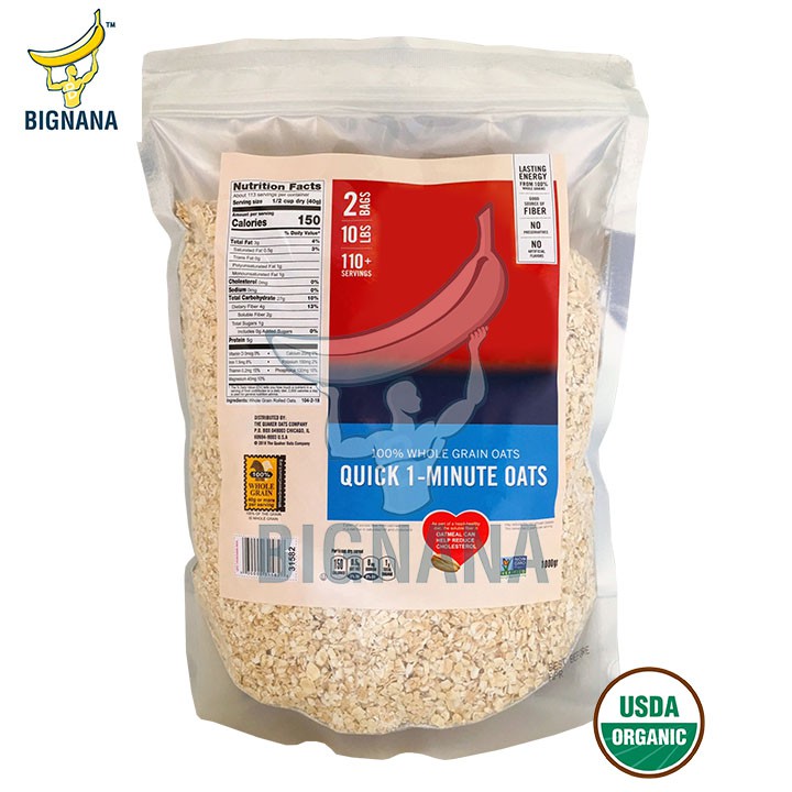 Mẫu Mới Yến Mạch Mỹ Cán Vỡ Túi Zip 1kg, Nguyên Chất 100%, Ăn Dặm Bổ Dưỡng, Loại Quick 1-Minute Giảm Cân