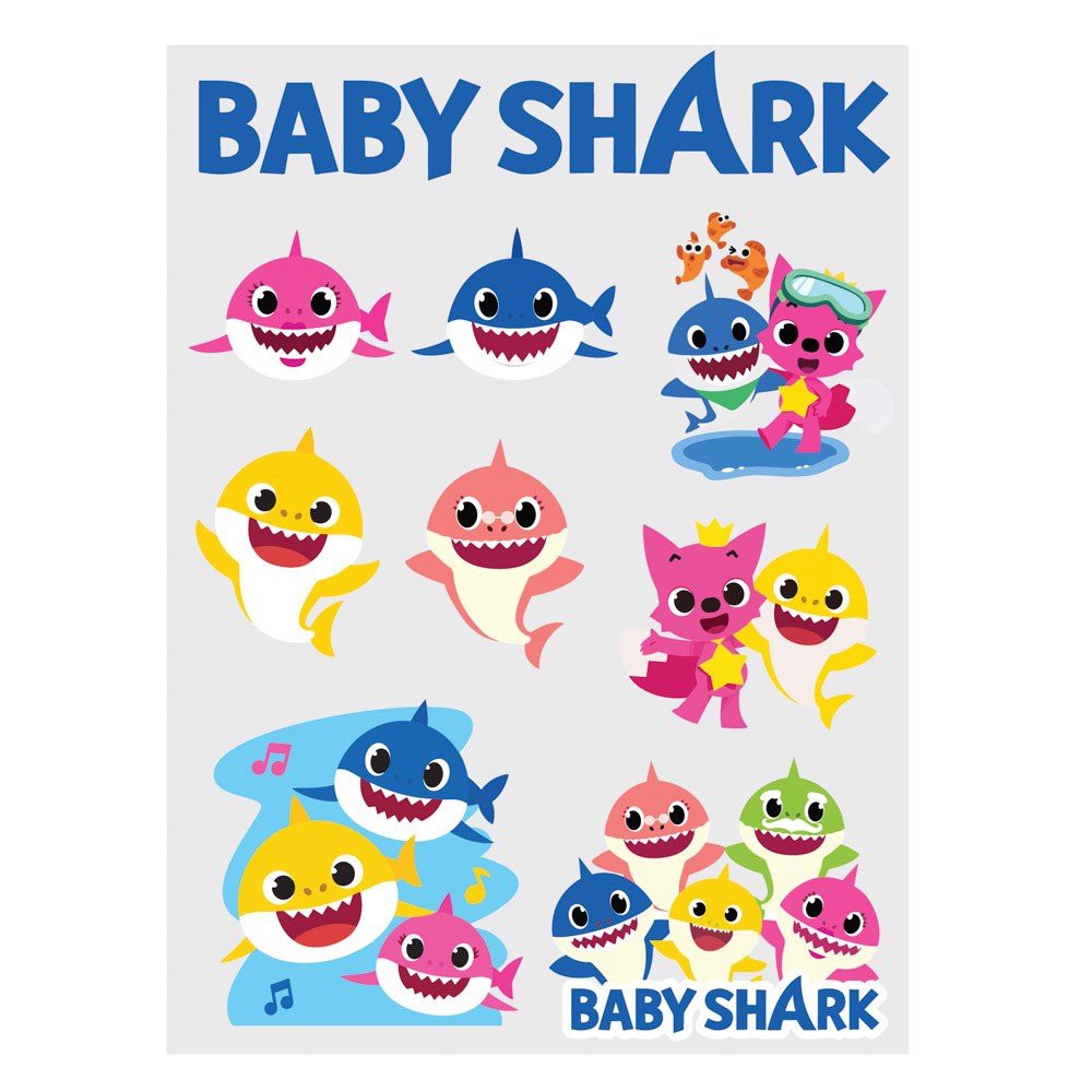 Set sticker ủi ép Baby Shark - ( chất liệu Decal Stahls Mỹ ) - STICKER FACTORY - Kích thước A4