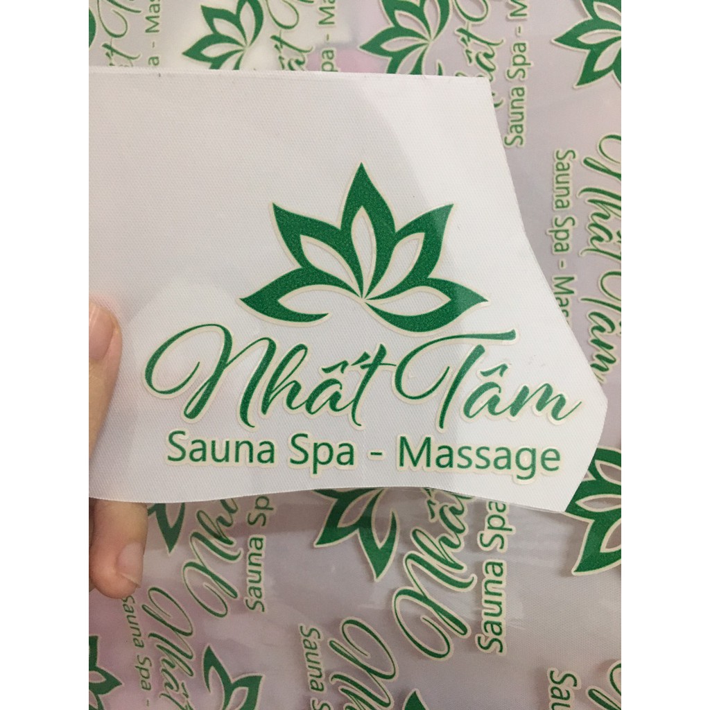 Decal ủi áo trực tiếp, hình in theo yêu cầu, sticker logo patch nhất tâm spa