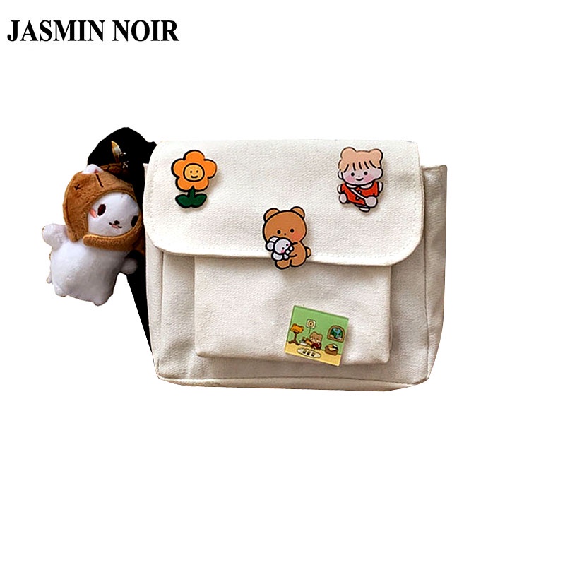 Túi Đeo JASMIN NOIR chéo vải bạt nắp gập in hình thời trang cho nữ