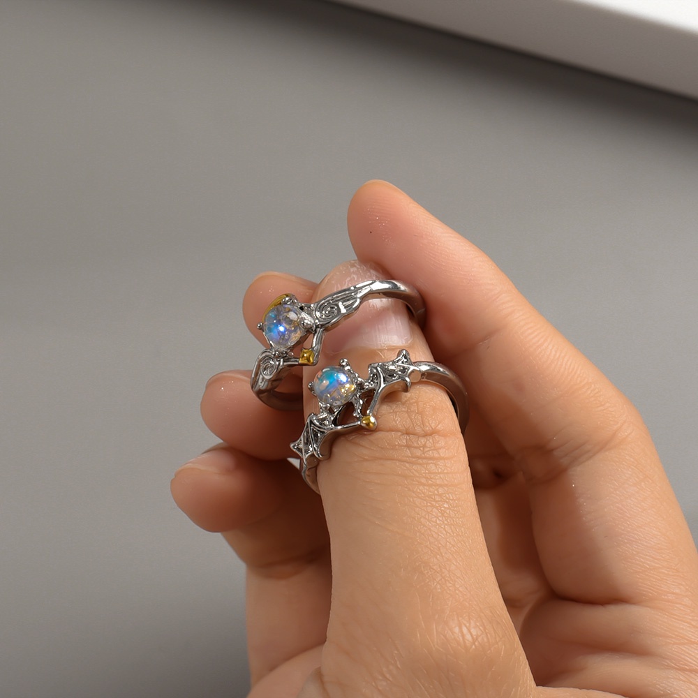 Nhẫn Mở Hình Thiên Thần Đính Đá Mặt Trăng Xanh Dương Thời Trang Hàn Quốc Có Thể Điều Chỉnh Cho Nữ / Cặp Đôi Dự Tiệc Phổ Biến