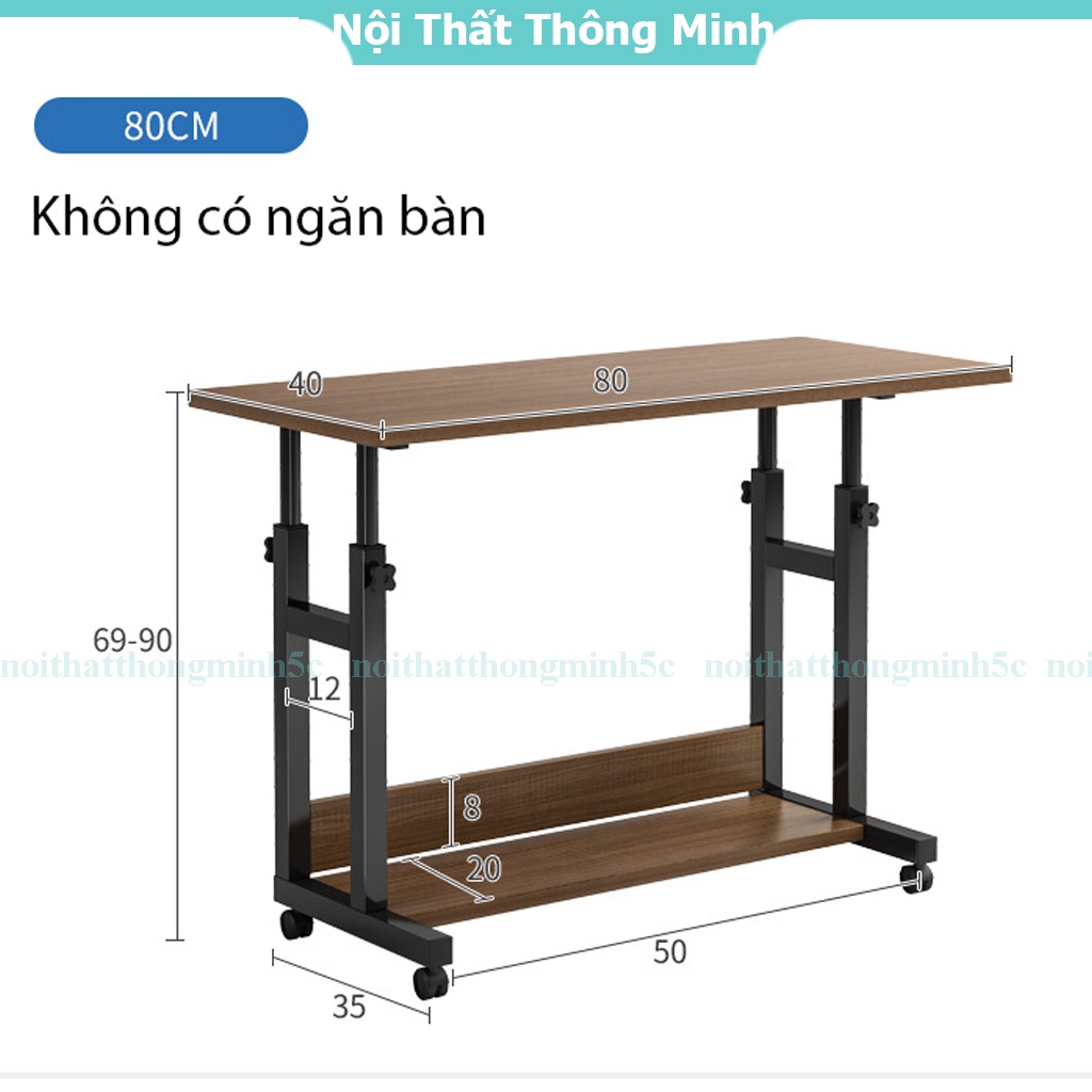 Bàn làm việc, bàn học đa năng để cạnh giường có thể điều chỉnh chiều cao tích hợp ngăn bàn chứa đồ có bánh xe di chuyển