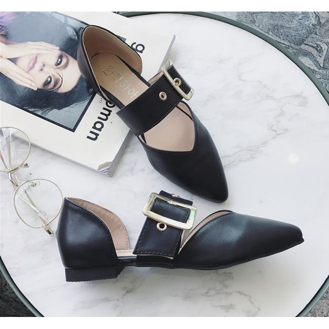 T1083 Giày búp bê đế bằng mũi nhọn, quai bản to ngang bàn chân | BigBuy360 - bigbuy360.vn