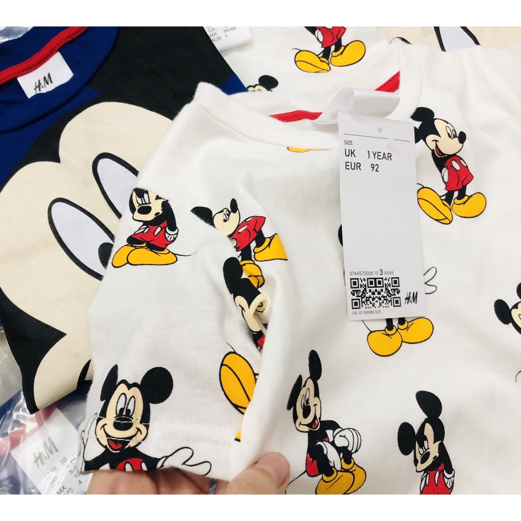 [Rẻ Vô Địch] Áo cộc tay cho bé trai, Set 2 áo HM Mickey xanh trắng chất cotton cho bé trai - SALE SALE