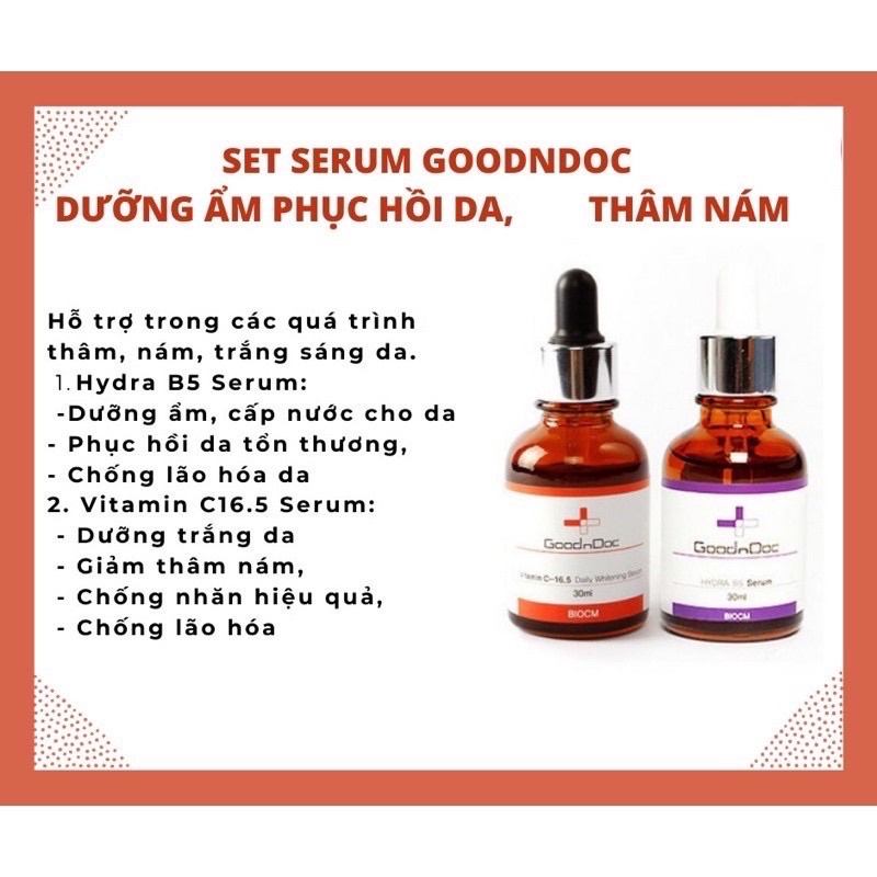 Bộ Đôi Serum Goodndoc Hydra B5 - Serum Vitamin C 16.5% 30ml - NS