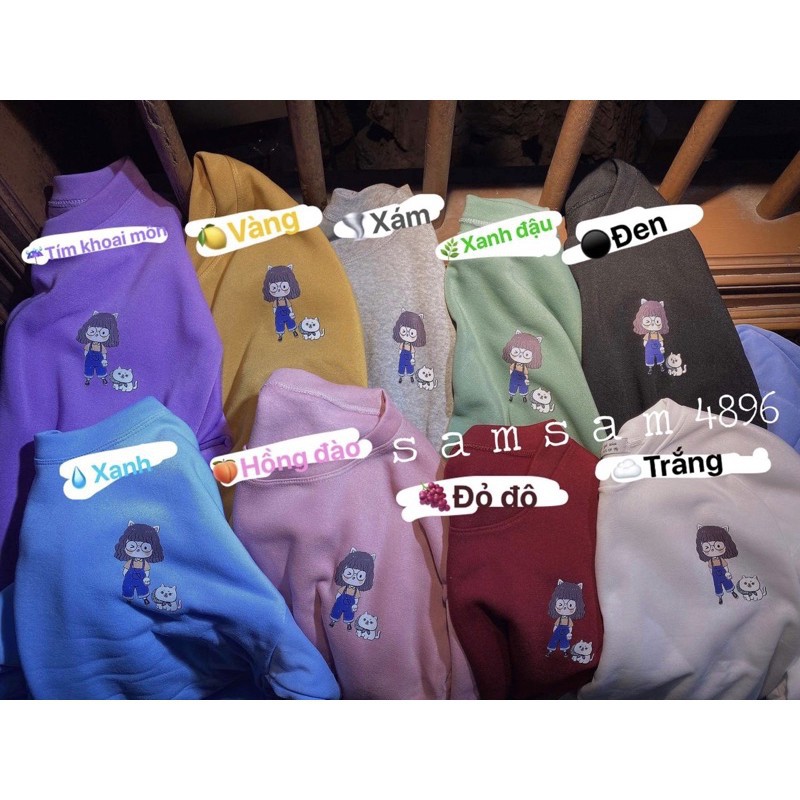 Áo sweater form rộng Unisex cô chủ và cún con siêu xinh PT5, Áo hoodie nỉ không mũ phong cách oversize streetwear | BigBuy360 - bigbuy360.vn