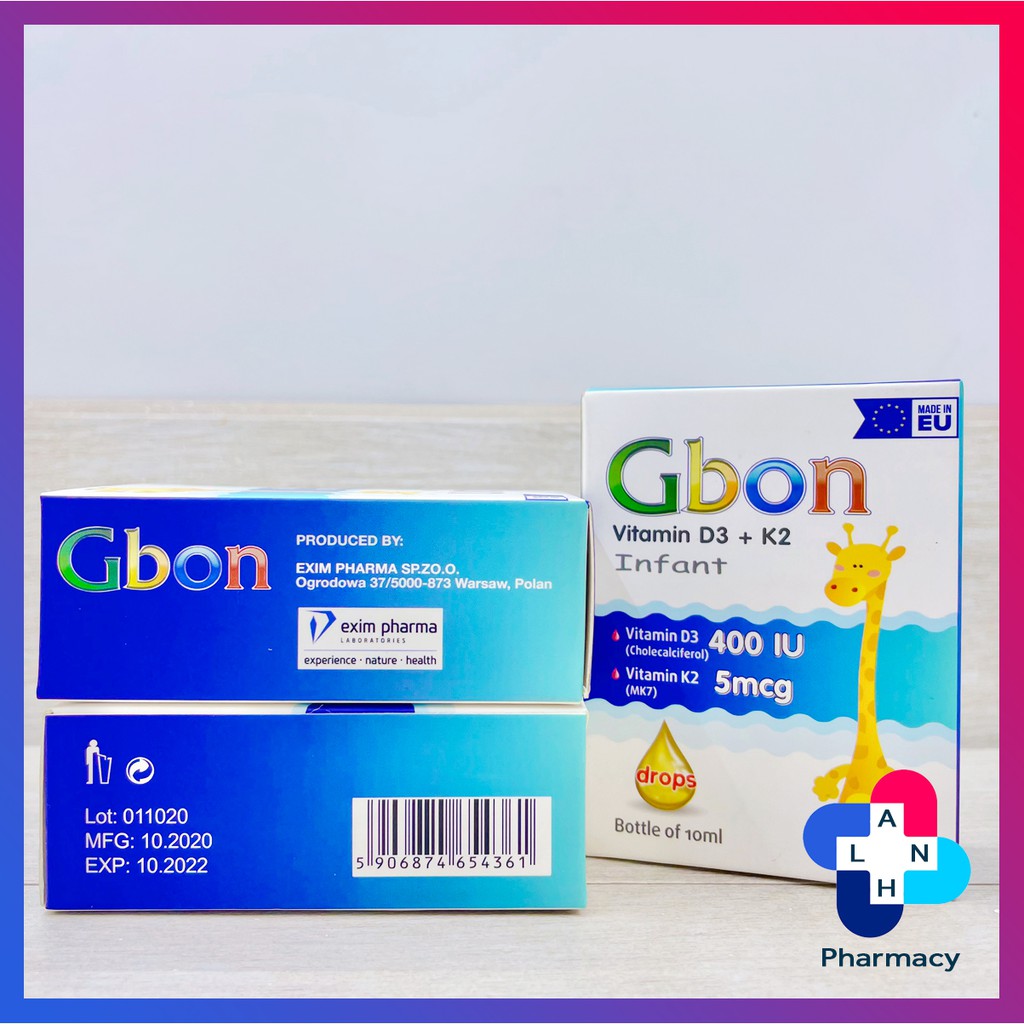 Gbon Vitamin D3 + K2 Infant (Hàng nhập khẩu) - Hỗ trợ tăng cường hấp thu canxi cho bé.