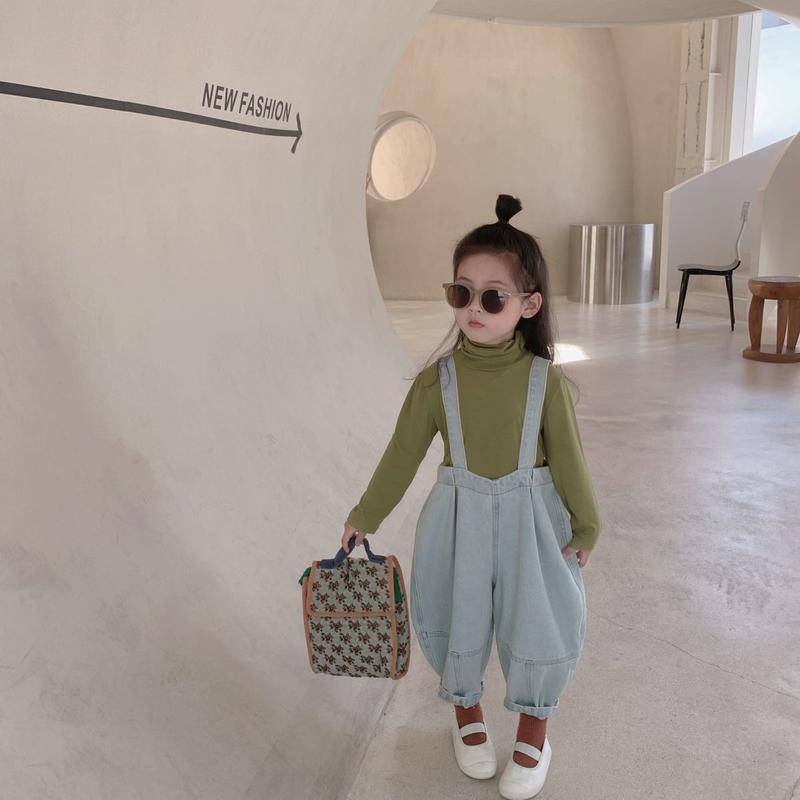 Hàng Mới Về [Hàng Mới Về] Quần Yếm Denim Dáng Rộng Thoải Mái Phong Cách Hàn Quốc Thời Trang Mùa Thu Cho Bé Gái