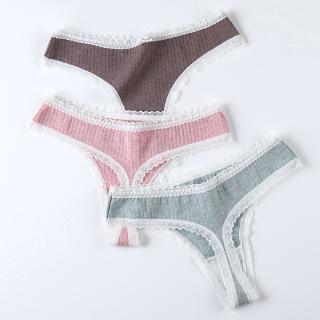 Quần lót lọt khe từ cotton không đường may lưng thấp viền ren thoáng khí thoải mái dành cho nữ