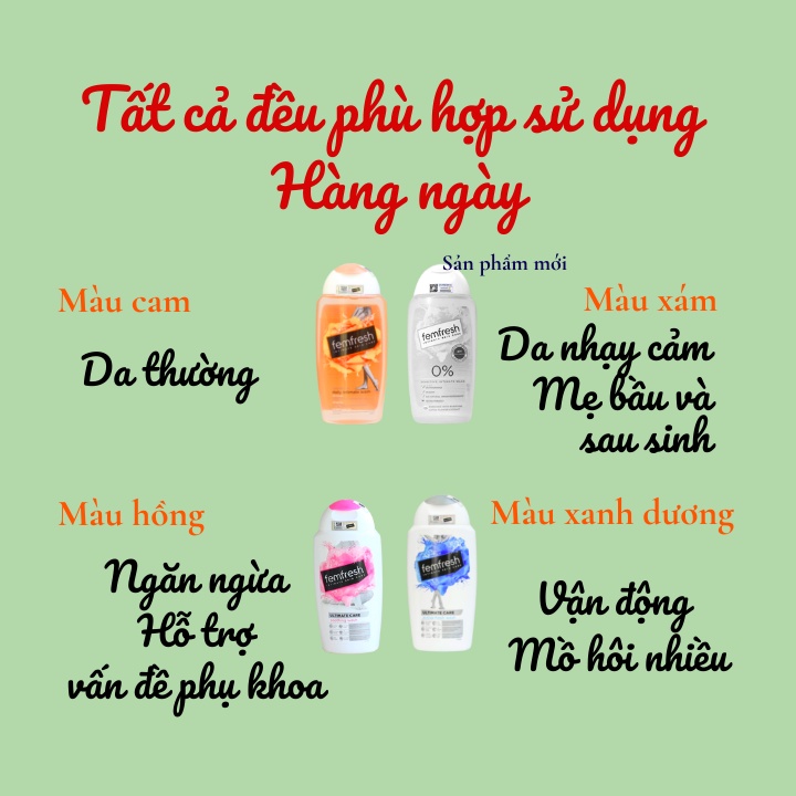 Dung dịch vệ sinh phụ nữ Femfresh thơm vùng kín Nước rửa phụ khoa khử mùi hôi ngừa viêm nhiễm Chính hãng từ Anh Quốc UK