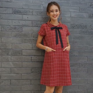 Đầm bầu caro đỏ đô tết