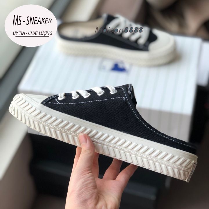 Sục NY, giày đạp gót NY đen/trắng/đen chữ NY hoa/trắng chữ NY hoa 36-39/MS Sneaker