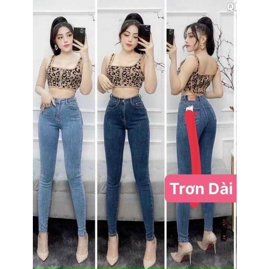 Quần jean lưng cao trơn co dãn tốt