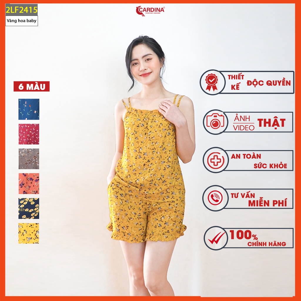 Đồ bộ nữ CARDINA chất lanh tre Nhật cao cấp quần đùi áo hai dây mềm mại quyến rũ 2LF24