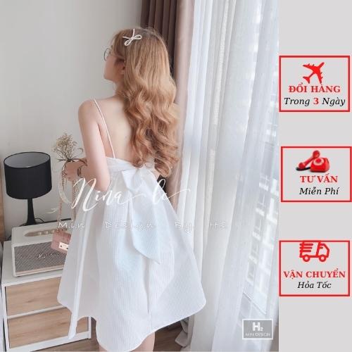 Váy babydoll nữ 2 dây thắt nơ lưng dáng suông tiểu thư bánh bèo ulzzang Hàn Quốc đi biển