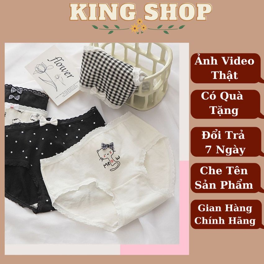 Quần lót nữ  Cotton ren viền Cao Cấp kháng khuẩn xuất nhật, họa tiết đẹp và dễ thương L0133
