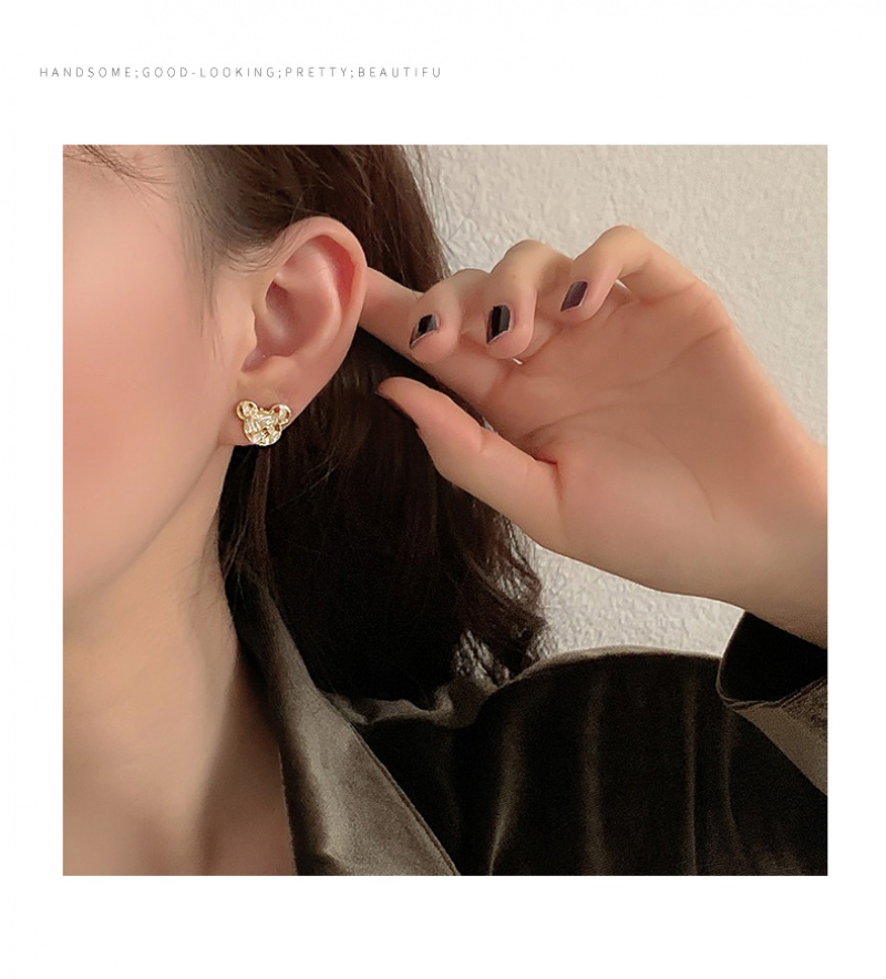 Hoa tai mạ bạc hình chú gấu đơn giản đáng yêu