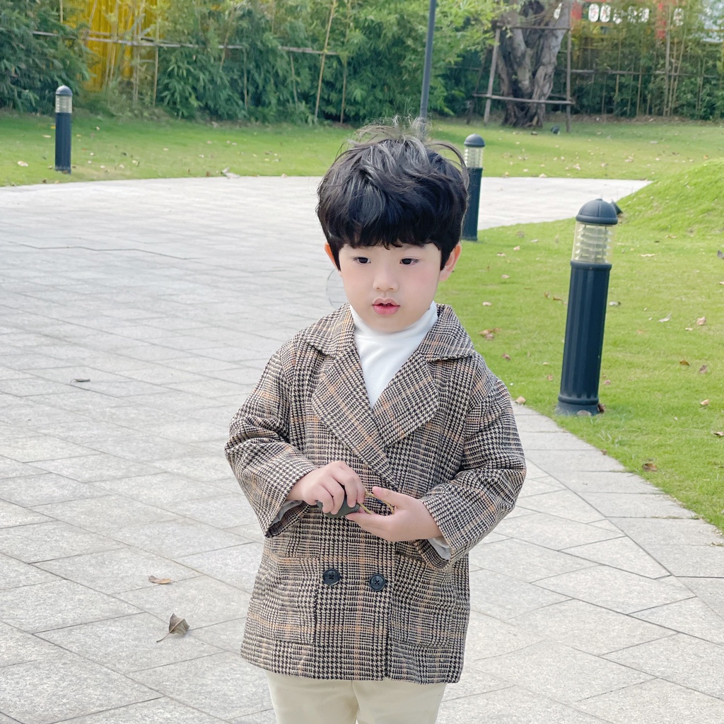 Áo khoác măng tô dạ 2 lớp dày dặn giữ ấm kiểu dáng Hàn Quốc cho bé trai Magickids Áo vest cho bé AO21021